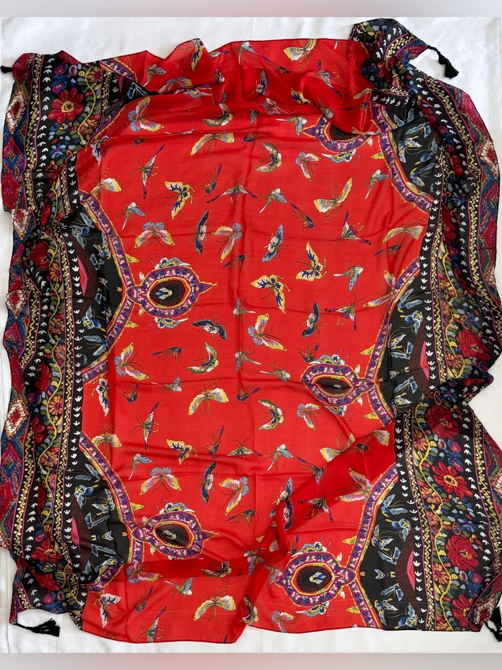 NWT Beach Wrap Scarf Dress Skirt Kimono Size 72x55 Butterfly Floral Oversized